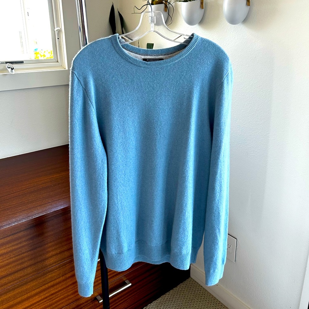 NORDSTROM 100% Cashmere Long Sleeve Crew Neck Sweater Light Ocean Blue Men's L